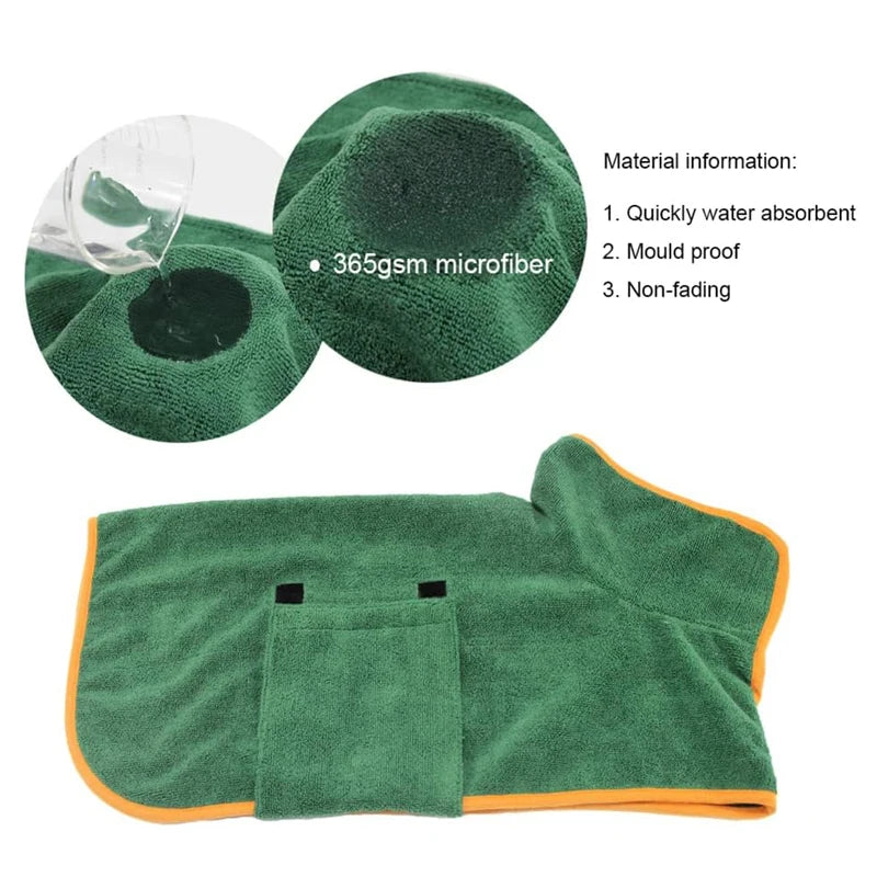 Dog Bathrobe Towel Pet Drying Coat Clothes Adjustable Pet Towel