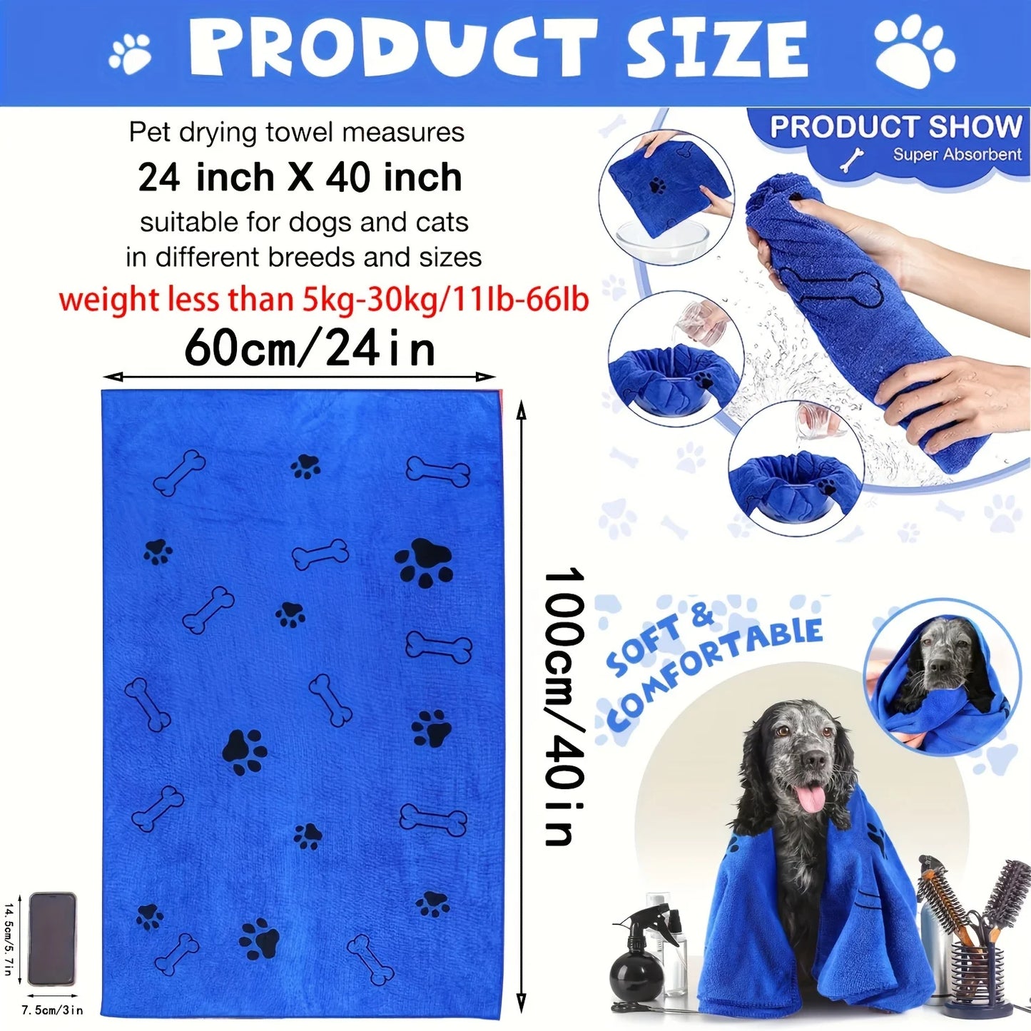 Quick-Drying Microfiber Dog Towel Absorbent
