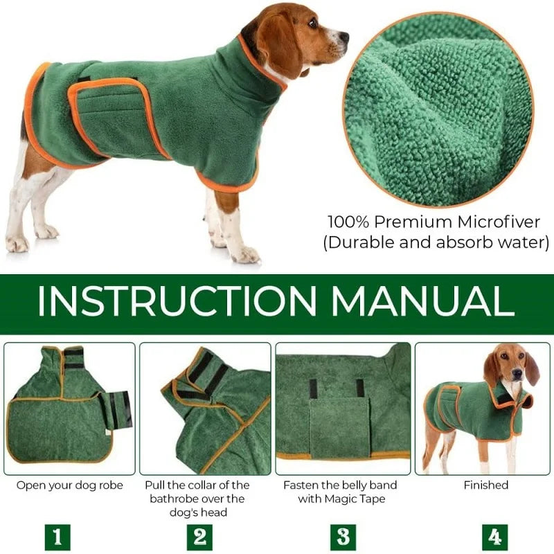Dog Bathrobe Towel Pet Drying Coat Clothes Adjustable Pet Towel